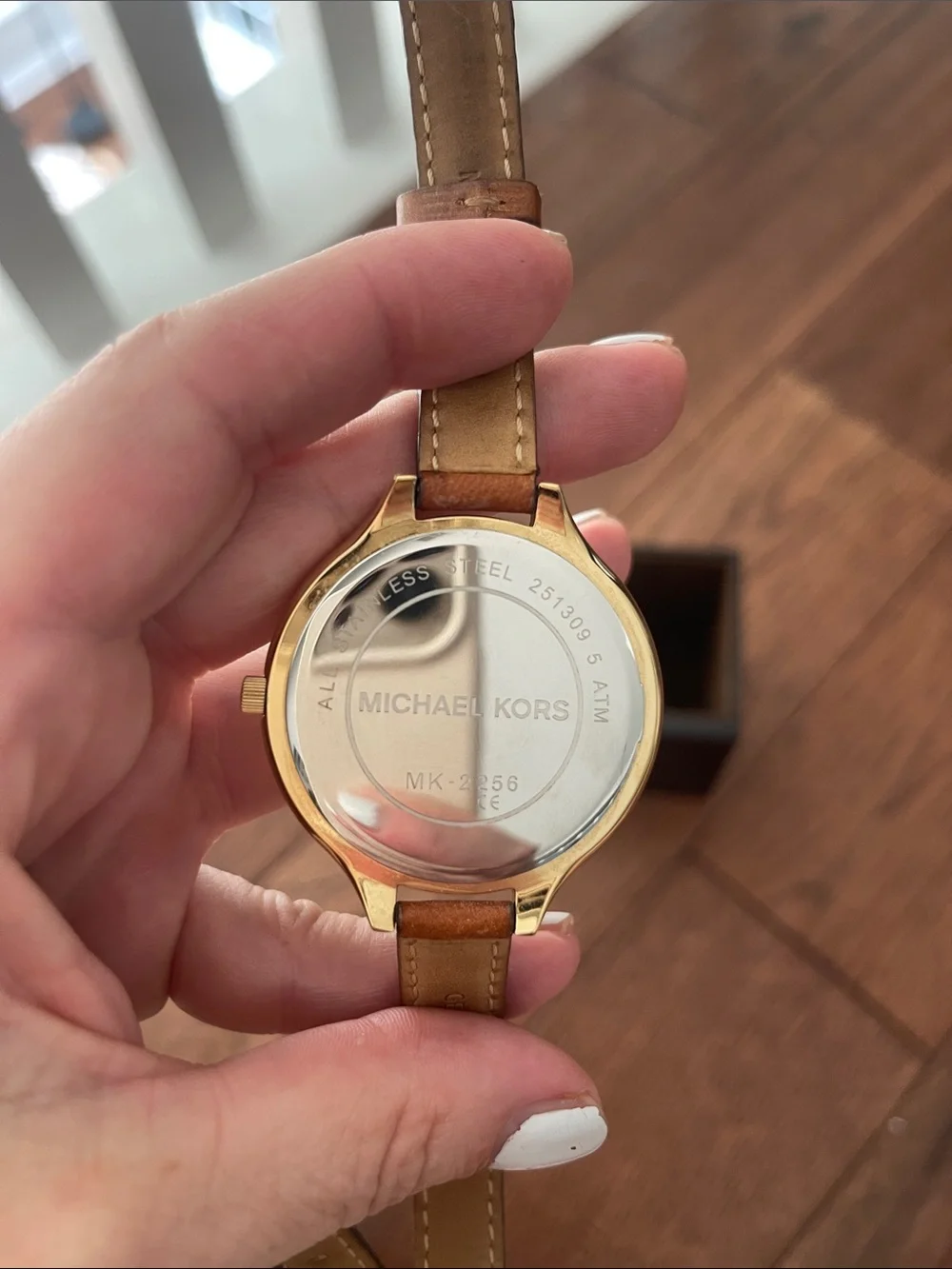 Michael Kors Gold and Cream Dial Watch with Brown Leather Strap